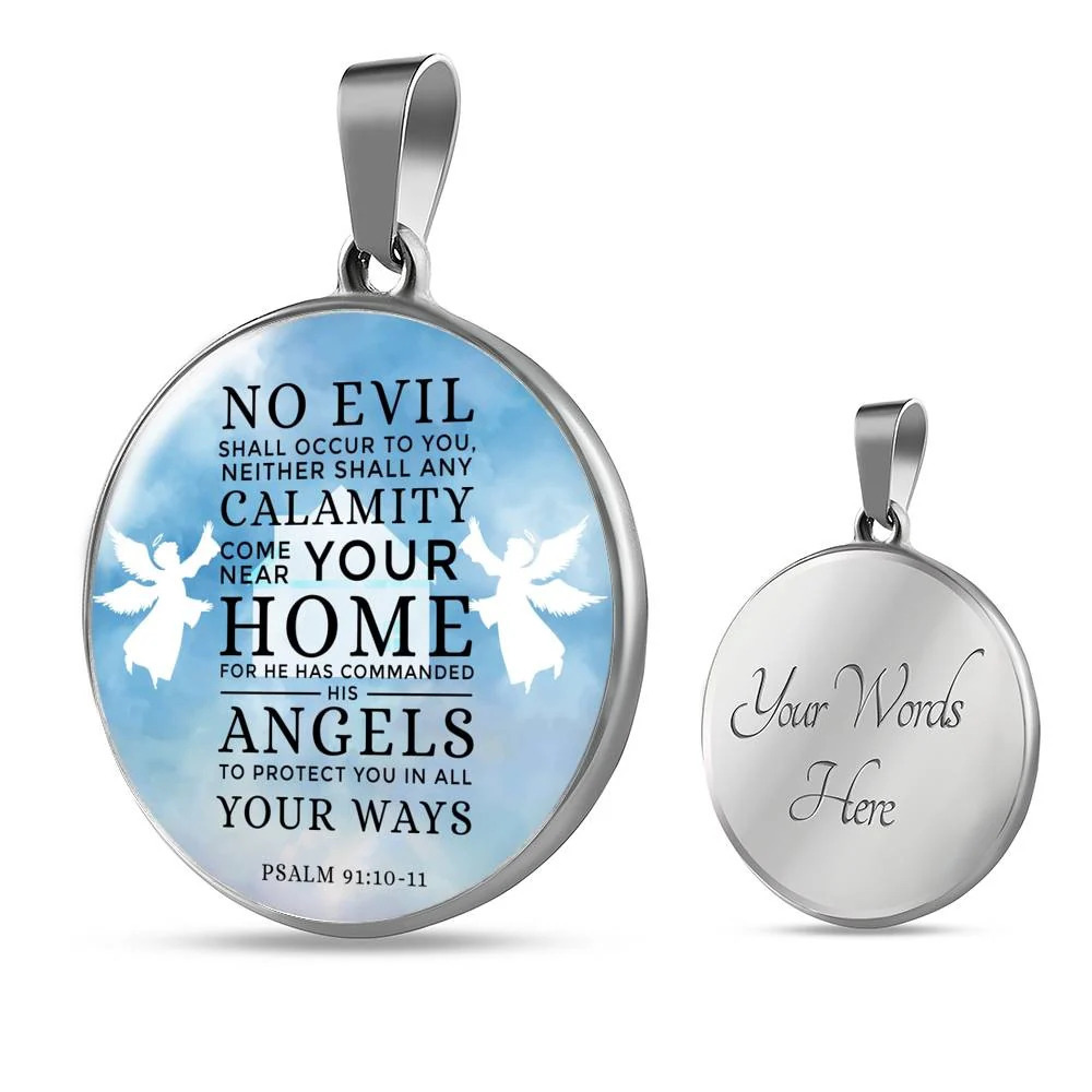 Guardian Angel Psalm 91:10-11 Circle Pendant Necklace Stainless Steel 24 Inch C